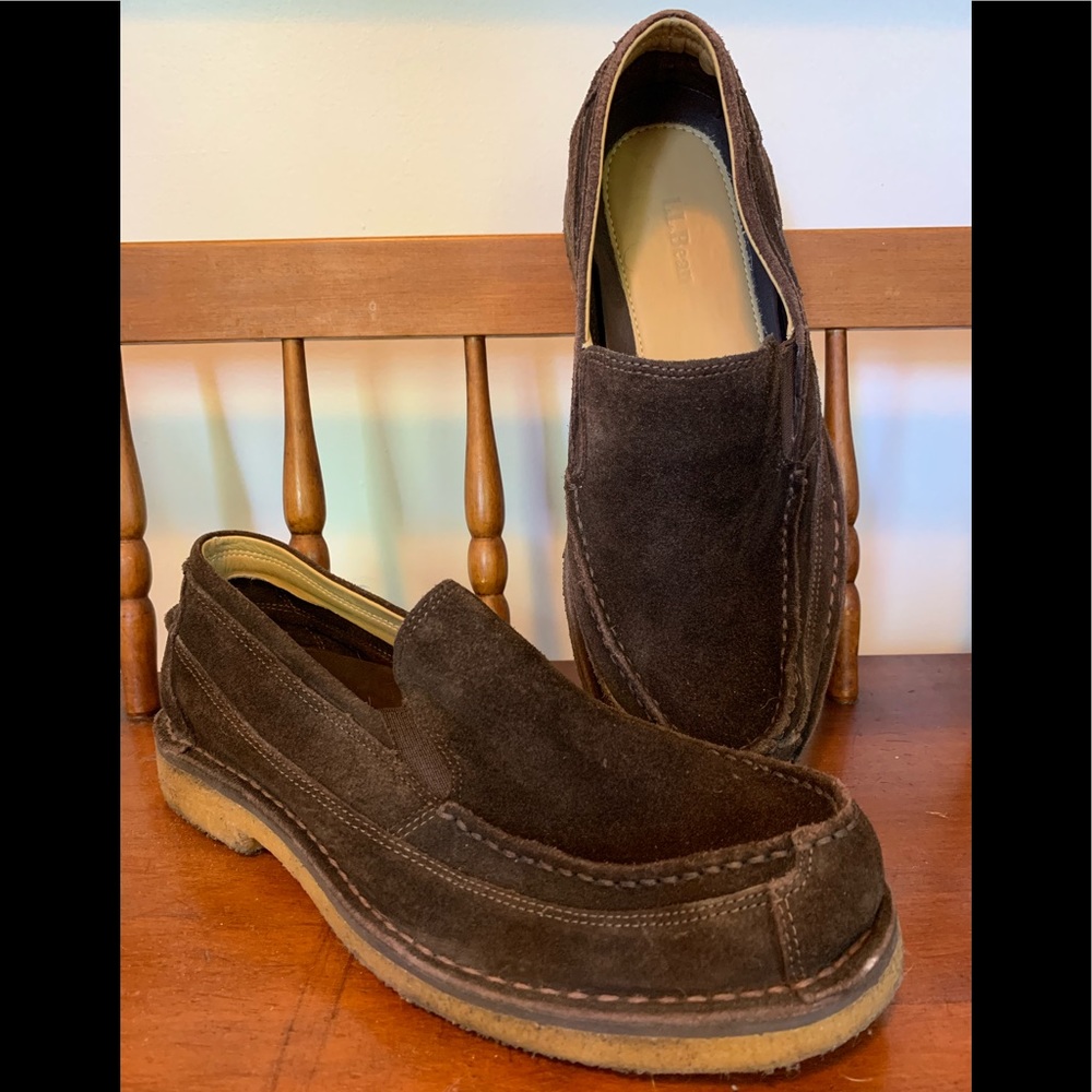 LL BEAN BROWN SUEDE LOAFERS - EUC